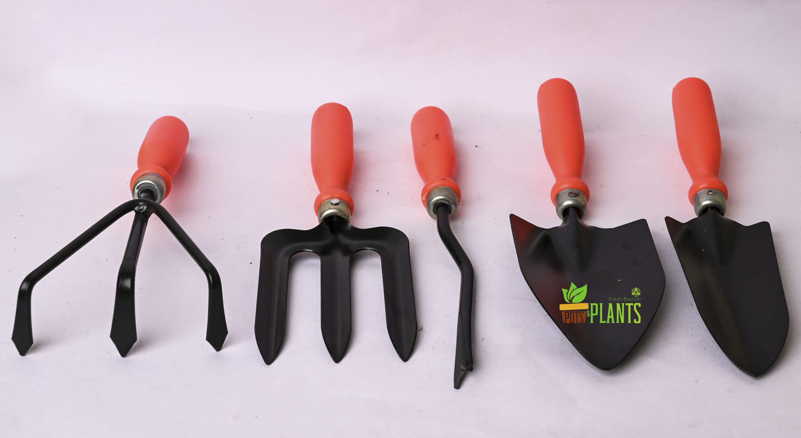 5 Pcs Gardening Tools Kit For All Gardening Needs, Big Size (Weeder, Big Trowel, Hand Fork, Cultivator)-Orange & Black