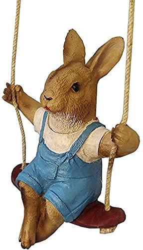 Rabbit On Swing For Garden Decor