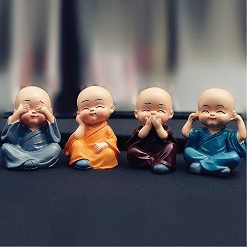 Pots & Plants Set of 4 Resin Decorative Buddha Monk Showpiece- Small Figurine for Home, Made in India Product (Multicolour)