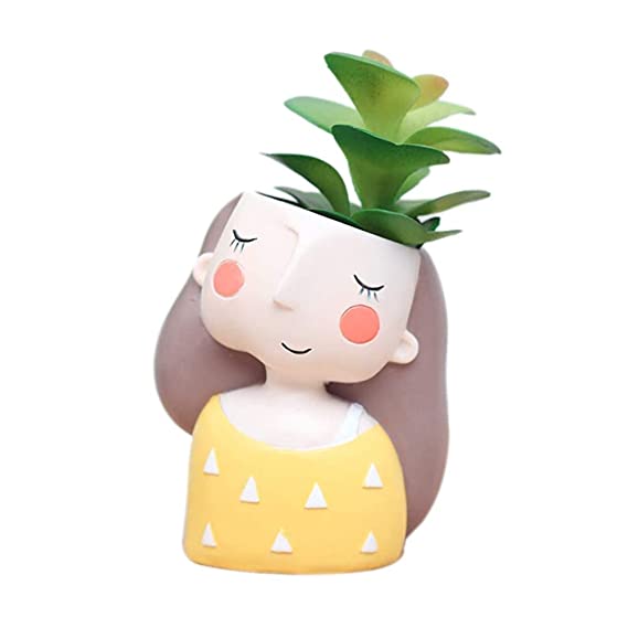 Pot's & Plant's Combo Pack Dreaming Yellow Girl Design,Heart Girl,Thinking Girl Resin Pots Unique & Trendy Design Return Gifts Succulent Pots polyresin Pot Home Decor(Set of 3)