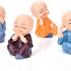 Pots & Plants Set of 4 Resin Decorative Buddha Monk Showpiece- Small Figurine for Home, Made in India Product (Multicolour)