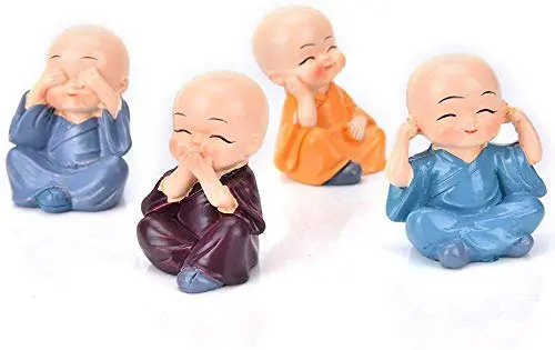 Pots & Plants Set of 4 Resin Decorative Buddha Monk Showpiece- Small Figurine for Home, Made in India Product (Multicolour)