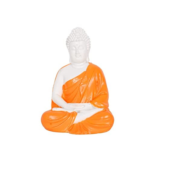 Pots and Plants Handcrafted Polymarble Meditation/Dhyan Buddha Statue Lord Figurine/Idol (5.5-inch) - White
