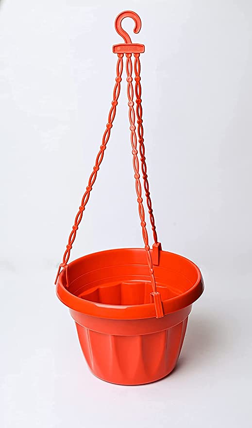 POTS and Plants Plastic Flower Hanging Pot with Plastic Hanger/Holder (8 Inches) (Medium , Multicolour) (5)