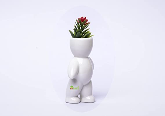 POTS and Plants Walking Person Air Head White Ceramic Pot Air Plant Holder, Succulent, Cactus Planter