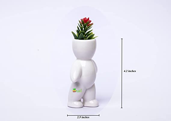 POTS and Plants Walking Person Air Head White Ceramic Pot Air Plant Holder, Succulent, Cactus Planter