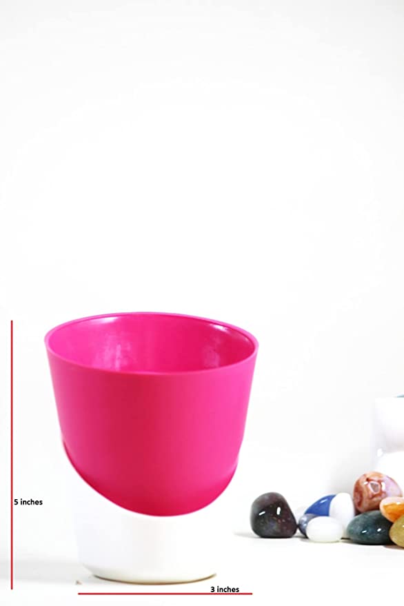 Self Watering Round Plastic Indoor Flower Planter Pot for Living Room, Tabletop, Desk Decor (5 Inch, Set of 5)
