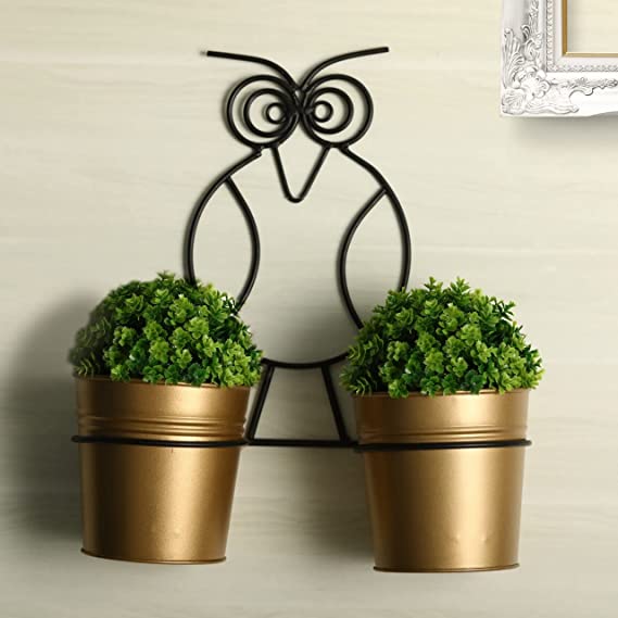 POTS and Plants Owl Buckets Metal Wall Planters Pot for Indoor Plants (Set of 2, Galvanized Iron) - Wall Mounted Planters with Stand Plant Containers Balcony