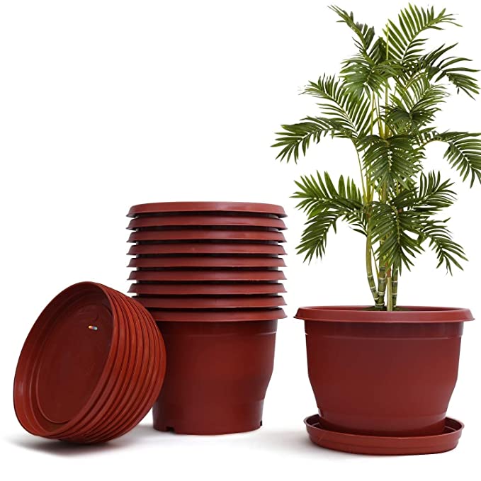 POTS AND PLANTS Plastic Flowering Planter Pot (Brown, 12 Inches)
