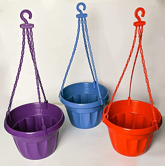 POTS and Plants Plastic Flower Hanging Pot with Plastic Hanger/Holder (8 Inches) (Medium , Multicolour) (5)
