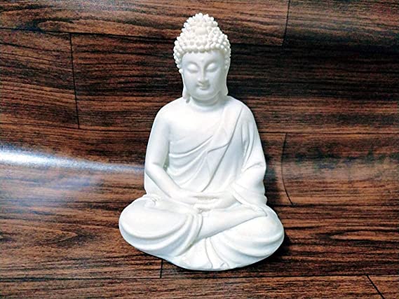 Pots and Plants Handcrafted Polymarble Meditation/Dhyan Buddha Statue Lord Figurine/Idol (5.5-inch) - White