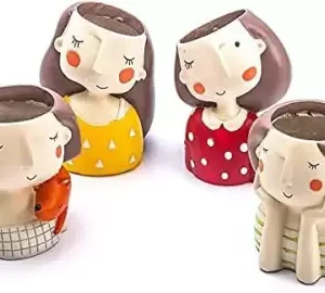Pots & Plants Polyresin,Ceramic Dreaming,Thinking Girl Planter Pots, Assorted Colour,Pack of 4 Plant Container Set  (Pack of 4, Poly-Resin)