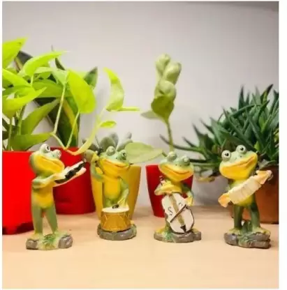 Pots & Plants Musical Frog set Decorative Showpiece - 10 cm  (Polyresin, Green)