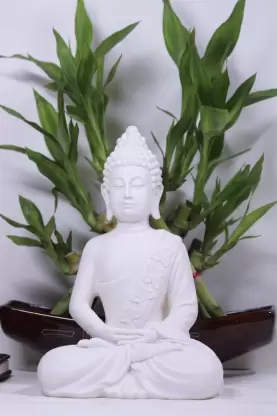 Pots & Plants Meditation/Dhyan Buddha Statue Lord Figurine/Idol showpiece(10 inch ) Decorative Showpiece - 25.4 cm  (Polyresin, White)