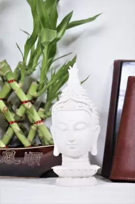Pots & Plants Poly-Resin Meditation/Dhyan Buddha Statue Lord Figurine/Idol Decorative Showpiece - 21 cm  (Polyresin, White)