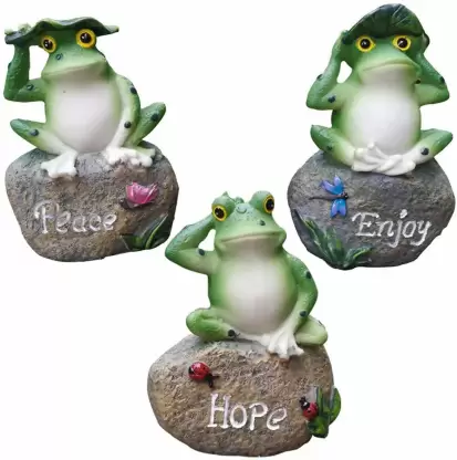 Pots & Plants Frog Garden Statues - 3 Pack Lanker 5 '' Frogs Sitting on Stone Sculptures Outdoor Decor Fairy Garden Ornaments Decorative Showpiece - 10 cm  (Polyresin, Light Green)